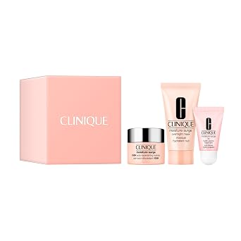 Clinique Hydration Heroes Set de regalo | Hidratante 100H Moisture Surge | Máscara de sobretensión de humedad durante la noche | Tratamiento de labios | Hidratante + Brillo | Incluye 3 piezas de tamaño de viaje