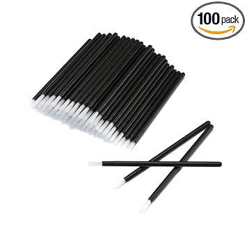PYO - 100 pinceles desechables de maquillaje para labios, pinceles de pintura para galletas, pinceles de esmalte de uñas, cepillo cosmético para labios, varitas, mini pinceles de pintura para galletas (negro)