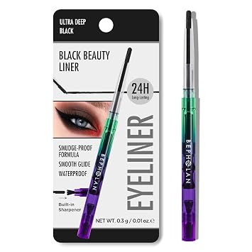 BEPHOLAN Lápiz delineador de ojos de gel negro impermeable de larga