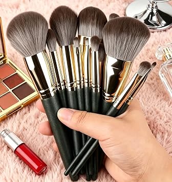 14 PCS Makeup Brush Set Professional, Green Full Face & Eyes Cosmetic Brush Kit with Hypoallergenic Soft Synthetic Bristles, Foundation Powder Blending Eye Shadow Makeup Brushes for All Skin Types