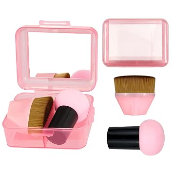 MUIIGOOD Juego de esponjas de base y licuadora, cepillo de maquillaje perfecto para rubor facial en polvo, cepillo de base para mezclar líquidos, crema, cosméticos en polvo impecables con estuche protector de espejo