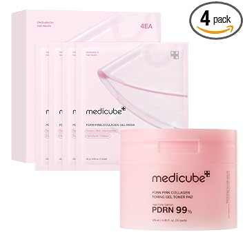 medicube Pink Pdrn Day & Night Gel Duo: Máscara de gel de gelatina de colágeno rosa PDRN de ADN de salmón (4ea) y almohadilla de gelatina de colágeno rosa | Regalos navideños
