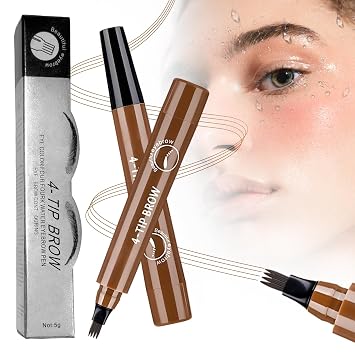 Microblading Lápiz de cejas, lápiz mágico de contorno de cejas 2026 con punta de microtenedor, cepillo de carrete de 4 puntas resistente al agua 3D de alta calidad, efecto de maquillaje natural