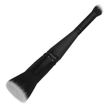 Brocha de base plana de doble punta para mujer, pincel de mezcla de maquillaje líquido y polvo con mango negro, portátil para viajes y uso diario
