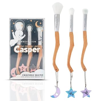 Profusion Cosmetics Casper Friendly Ghost Blend - Juego de 3 brochas para ojos y cara, cuenta con cepillos multicara, arrugas y sombreado para una mezcla sin costuras, mango de madera resistente con cerdas veganas