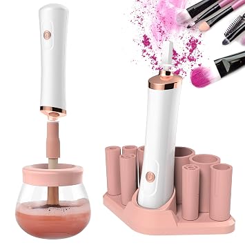 Senbowe Máquina Limpiadora y Secadora de Brochas de Maquillaje Mejorada, Giradora Automática Eléctrica de Brochas Cosméticas con 8 Collares de Goma de Diferentes Tamaños, Lava y Seca en Segundos