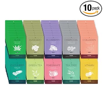 U-NEED 100 máscaras faciales coreanas (10 tipos x 10 piezas) hoja de máscara facial natural | Tencel | Cuidado de la piel | Hecho en Corea | Hidratante y tensante | Equilibrio de pigmentos | K-Beauty