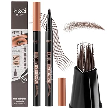 HECI BEAUTY Microblading - Bolígrafo líquido para cejas de 0.004 in para cejas naturales como el cabello, punta de cepillo a prueba de manchas de larga duración para cejas esponjosas, marrón oscuro