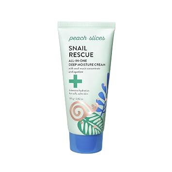 Peach Slices - Crema de hidratación profunda todo en uno Snail Rescue (2.82 oz) - Mucina de caracol - Hidratación intensiva, piel suave - escualano, ácido hialurónico y cica - Limpia, libre de crueldad, cuidado de la piel coreano y belleza