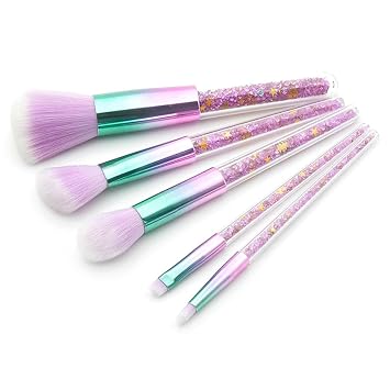 5pcs Professional Makeup Brush Set with Purple Bristles and Handles, Including Powder, Eyebrow, and Eye Shadow Brushes for Women’s Cosmetics and Face Makeup