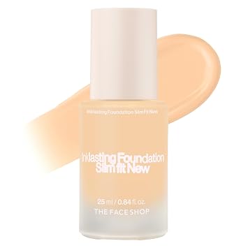THE FACE SHOP Base líquida duradera de tinta, cobertura completa, acabado semimate de 72 horas, maquillaje con Bakuchiol, anacardo W120, 0.84 onzas líquidas