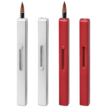 Cepillo de labios retráctil, 2 aplicadores planos para lápiz labial, cremas brillantes, portátiles con tapa, cepillo de maquillaje profesional (plateado + rojo)