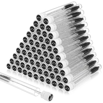 Juego de 200 tubos de varita de rímel – 100 cepillos de pestañas desechables y 100 tubos transparentes para maquillaje, extensiones de pestañas, gel de cejas, uso profesional o personal