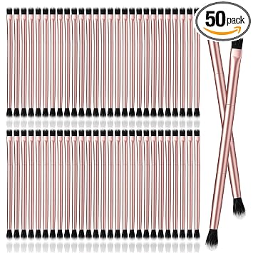 50 brochas de sombra de ojos 2 en 1 para sombra de ojos de doble extremo corrector debajo de los ojos, aplicador de maquillaje de base suave y firme para mezclar delineador de sombra de ojos (oro rosa