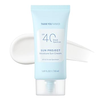 THANKYOU FARMER Sun Project Moisture Sun Cream SPF 40 - Protector solar coreano con pantenol - Sin fragancia, amplio espectro, probado por dermatólogos, hidratante, sin fundición blanca, 1.69 onzas líquidas