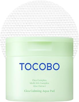 TOCOBO CICA Calming Aqua Toner Pad – Almohadillas de tóner coreanas veganas de doble cara con CICA fermentada, aloe y ácido hialurónico – Cuidado calmante y refrescante de 3 segundos para piel sensible y caliente, 60 almohadillas