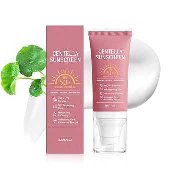 Centella - Protector solar SPF 50, protector solar facial coreano para pieles sensibles, protector solar de suero Centella con ácido hialurónico, fórmula ligera resistente al agua, sin yeso blanco