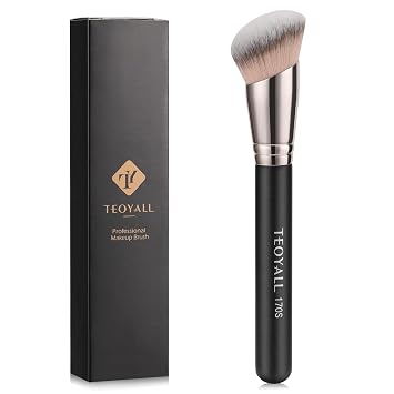 TEOYALL Cepillo de Contorno para Base Angular, Cepillo Kabuki Sintético para Mezcla de Maquillaje, Ocultación, Aplicación y Pulido con Cosméticos Líquidos, en Crema y en Polvo (170S)