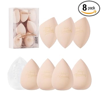 Real Perfection - Juego de esponjas de maquillaje, esponjas de mezcla sin látex, 7 piezas con 1 estuche de viaje para mezclar base, crema líquida y polvo (Beige)