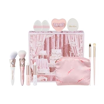 Flower Knows Juego de 12 brochas de maquillaje, apto para viajes, con cerdas que no se desprenden, incluye rubor, labio, sombra de ojos, cepillo corrector, base de polvo, con bolsa de almacenamiento
