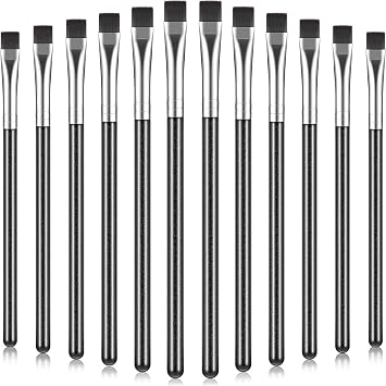 12 piezas de delineador de ojos plano corrector de cejas, cepillo definidor plano para cejas, cepillo firme y rígido de cerdas sintéticas finas, aplicador delineador de ojos con gel en polvo, crema y