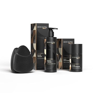 MANSCAPED® Skin Ultra™ Starter Kit - Rutina diaria de cuidado de la piel para hombres con pulidor facial PRO limpiador eléctrico de silicona, lavado facial exfoliante con ceramidas, hidratante facial infundido con ácido hialurónico