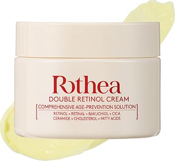 Rothea Crema doble de retinol, antienvejecimiento con retinol + retinal + bakuchiol, hidratante facial, crema para el cuello con cica, ceramidas, colesterol, ácidos grasos, cuidado de la piel coreano