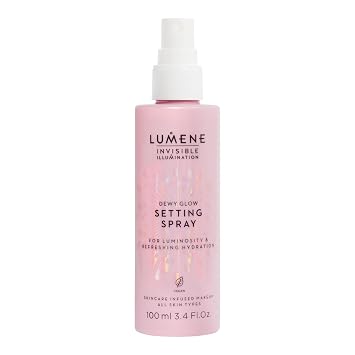 Lumene Invisible Illumination Dewy Glow Setting Spray – Spray facial para todo tipo de piel – Primer de maquillaje y spray de ajuste de rocío – Bruma facial refrescante (3.4 fl oz)
