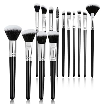 Juego de brochas de maquillaje, 14 brochas de maquillaje sintéticas de alta calidad, juego de brochas de maquillaje de viaje para base, corrector, rubor y cepillo de sombra de ojos (negro)