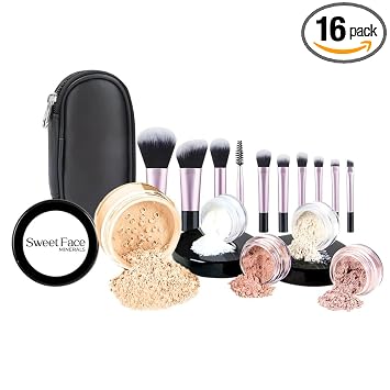 Kit básico con juego de 6 brochas y juego de bases de maquillaje mineral, piel mate.
