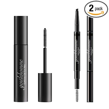 Gentlehomme Lápiz de cejas y barba negro para hombres y hombres, gel transparente para cejas, pincel 2 en 1 y lápiz de cejas | Gel transparente para fijar cejas | Kit de cejas – 2 unidades