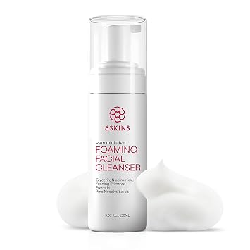 6SKINS® Limpiador facial espumoso minimizador de poros, lavado facial exfoliante con anti-ebum P, niacinamida y onagra, lavado facial coreano hidratante suave para todo tipo de piel, 5.07 onzas líquidas