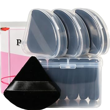 Ocim 10 piezas de pomo triangular de polvo para polvo facial, pomo de belleza triangular de terciopelo suave, maquillaje prensado, esponjas de polvo para hornear y fijar con estuche, negro