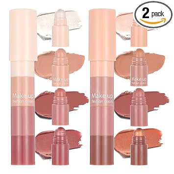 DAGEDA Juego de palitos de maquillaje de 8 colores, lápiz iluminador crema, corrector natural, rubor mate y sombra de ojos brillante, altamente pigmentado, ligero, mezclable, tamaño de maquillaje de