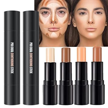 Kit de maquillaje en barras de contorno de crema de 4 colores, primer iluminador facial para principiantes, kit de resaltado y contorno, corrector de crema de maquillaje, barra de desenfoque de