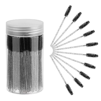 CHEFBEE 100 cepillos desechables para pestañas con contenedor, color negro