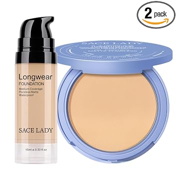 SACE LADY Juego de maquillaje facial de 2 piezas, base y polvo prensado