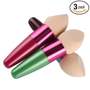 Scala - Esponja de maquillaje para base de maquillaje, licuadora ecológica, cosméticos de belleza, esponja de maquillaje (3 piezas, verde, rosa + marrón)