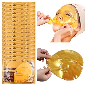 Mascarilla facial de colágeno de oro de 24 quilates (15 piezas) – Mascarilla coreana antienvejecimiento de colágeno para todo tipo de piel – Láminas faciales de lujo con colágeno (oro de 24 quilates)