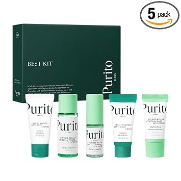 PURITO SEOUL Best Kit - Rutina de cuidado de la piel con limpiador y crema de pantenol, suero y tóner Centella sin perfume, para todo tipo de piel, juego de regalo, para cara, suero facial, K-Beauty