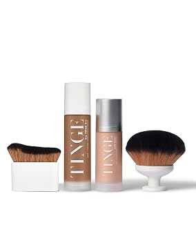 Tinge Maquillaje corporal profundo y cálido, resaltador corporal de luz diurna, paquete de pinceles grandes y detallados, cobertura media