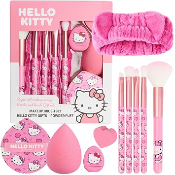 Get Trend Hello Kitty Sanrio - Juego de esponjas de maquillaje para niñas, adolescentes con diadema para polvo, esponjas de belleza, regalos Kawaii para niñas (rosa Hello Kitty)