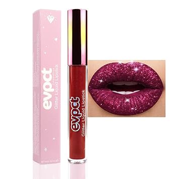 evpct 1 pieza de lápiz labial brillante metálico con purpurina roja oscura, brillo de diamante, mancha de brillo labial para mujer, duradero, resistente al agua, rojo brillante y caliente, brillo con