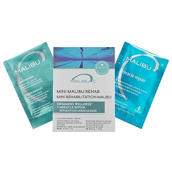 Malibu C Mini Rehab Swimmers Wellness - Contiene 2 paquetes de remedios - Corrección de decoloración para nadadores - Restaura el brillo y la humedad del cabello