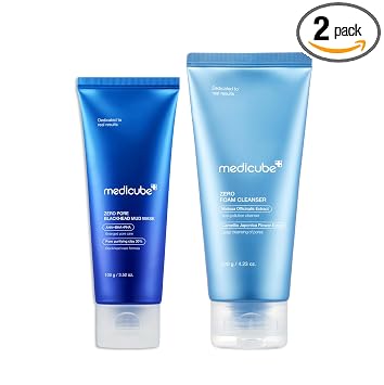 medicube Home Care Duo for Flawless Skin: Máscara facial de barro de puntos negros cero poros y limpiador de espuma cero para pieles sensibles