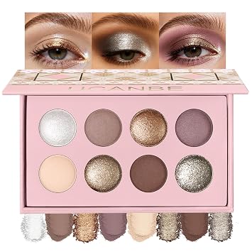 UCANBE Paleta de sombra de ojos horneada brillante mate de 8 colores, fórmula altamente pigmentada, suave y mezclable con tonos neutros y terrosos para paleta de maquillaje de ojos dramática y diaria
