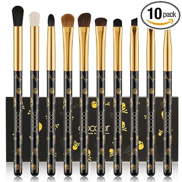 Docolor Brochas de maquillaje para ojos, 10 unidades, diseño de calavera, juego de brochas de maquillaje para sombra de ojos, corrector de mezcla para cejas, delineador de ojos sintético de alta