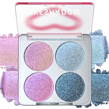 HOSAILY Paleta de sombra de ojos holográfica con purpurina de 4 colores, doble cambio de color metálico, iluminador de ojos de esquina interior, paleta de sombra de ojos iridiscente suave, maquillaje