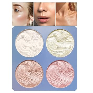 Boobeen Paleta de resaltadores - Iluminador facial de maquillaje con brillo en polvo, paleta bronceadora - Impermeable de larga duración