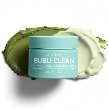 Máscara profunda de burbujas de albahaca sagrada, máscara de arcilla carbonatada rápida y reburbujeante con barro natural rico en minerales para limpieza de poros, eliminación de puntos negros y aceite de equilibrio, cuidado facial purificante suave y dive